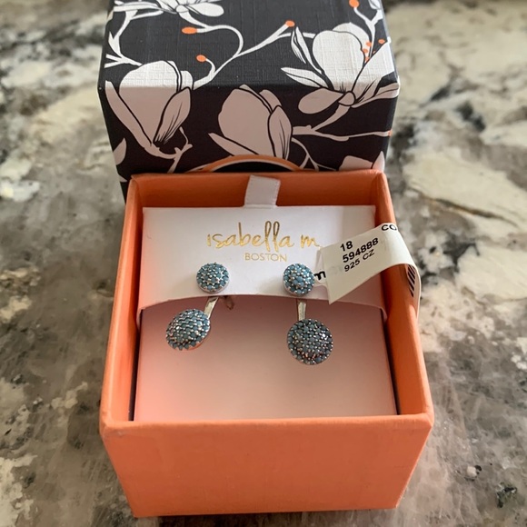 NWT Isabella M. Boston Sterling Silver CZ baby blue drop earrings pierced ears - Picture 1 of 4